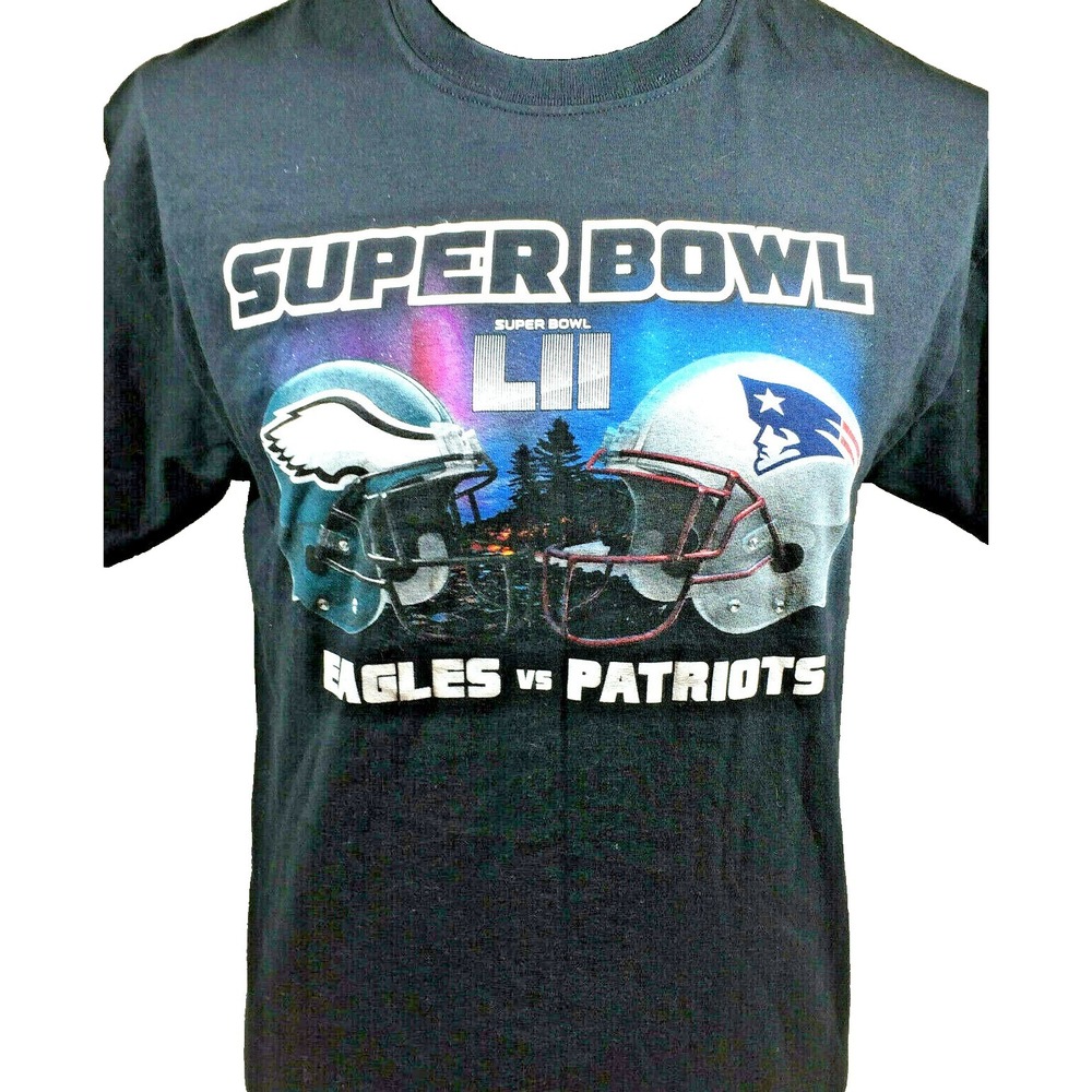 NFL Men's Size L T-Shirt Black SUPER BOWL LII Football Eagles Patriots
